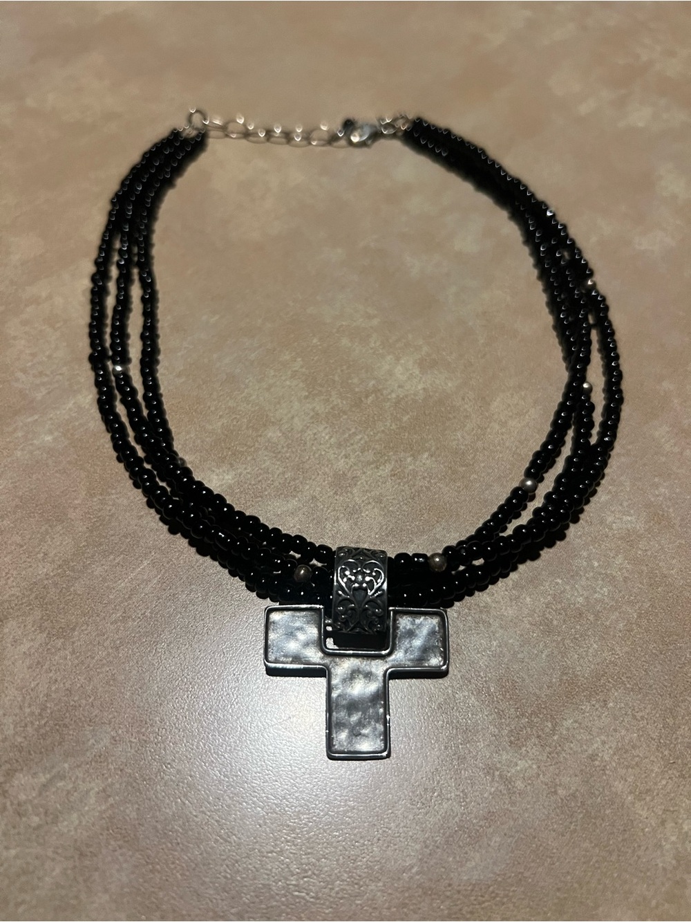 Silpada Black Beaded Necklace with Silver Cross Pendant